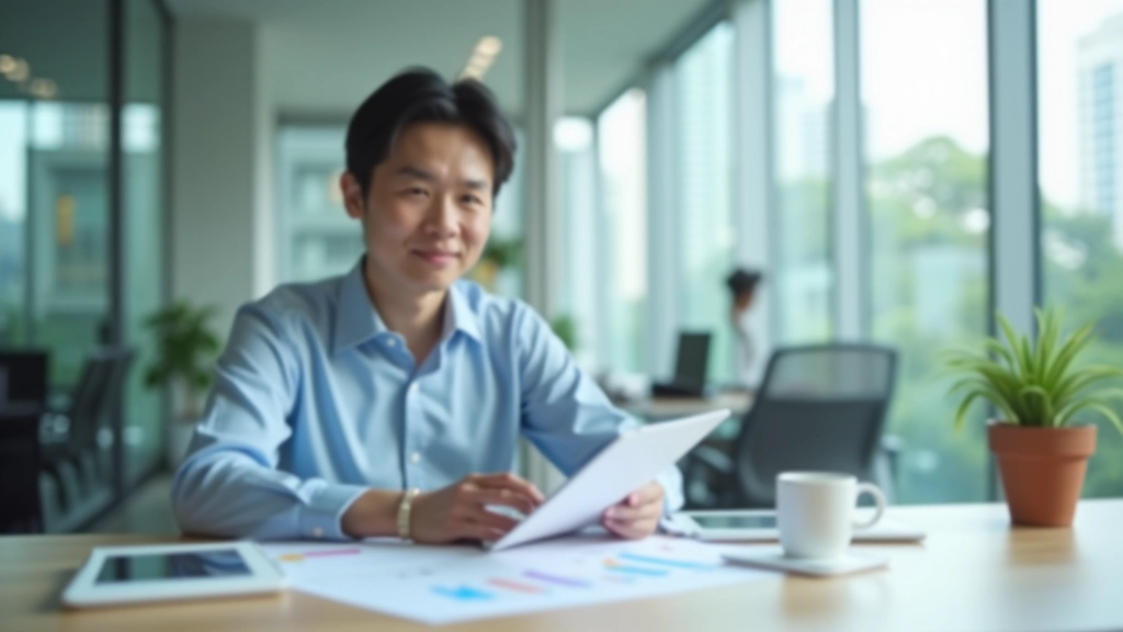 Financial planning professional in modern office setting with modern tools and documents