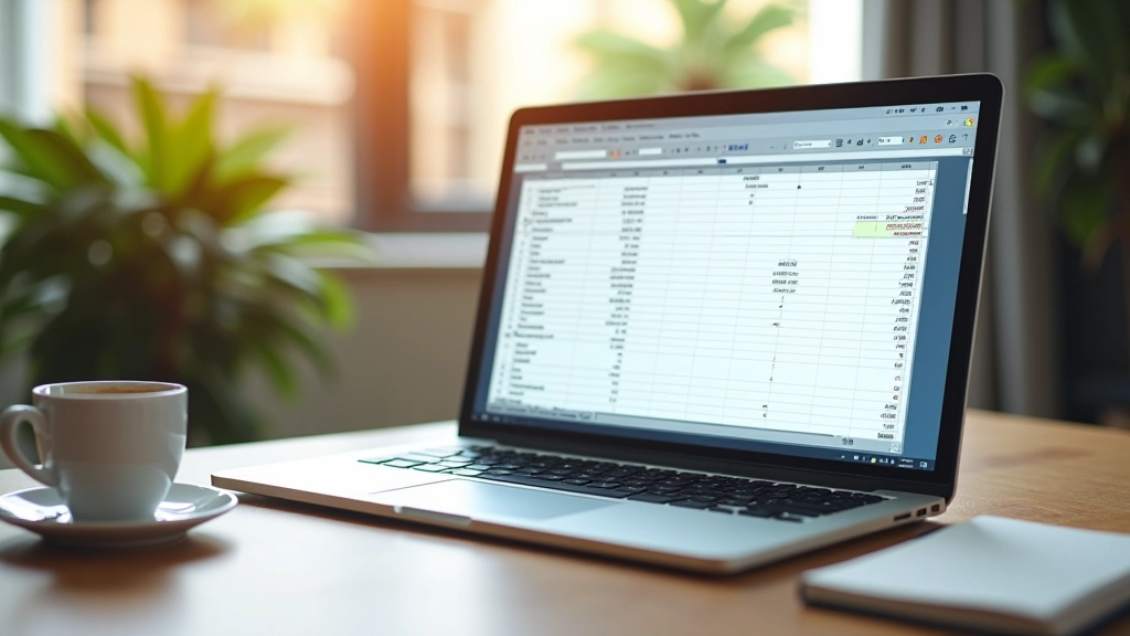 Laptop showing budget tracking application on screen in modern home office environment