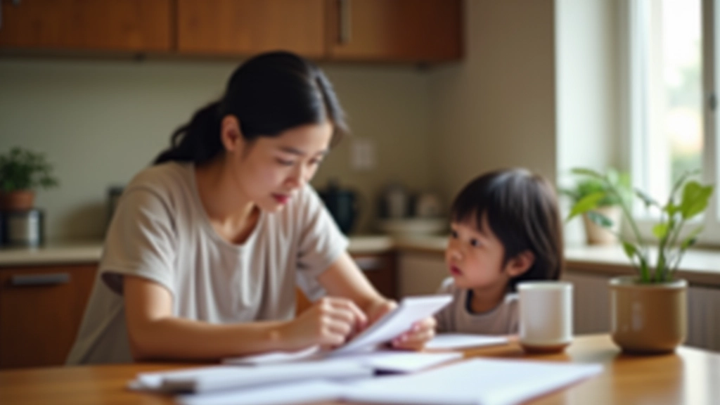 Mother and child reviewing education savings plans together