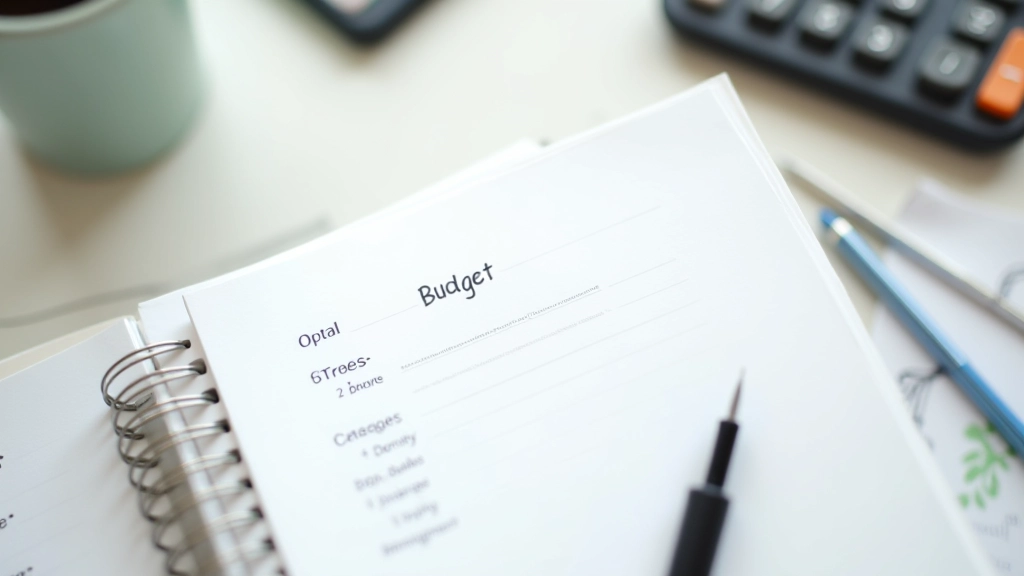 Close-up of expense tracking spreadsheet and notebook with handwritten budget categories and amounts